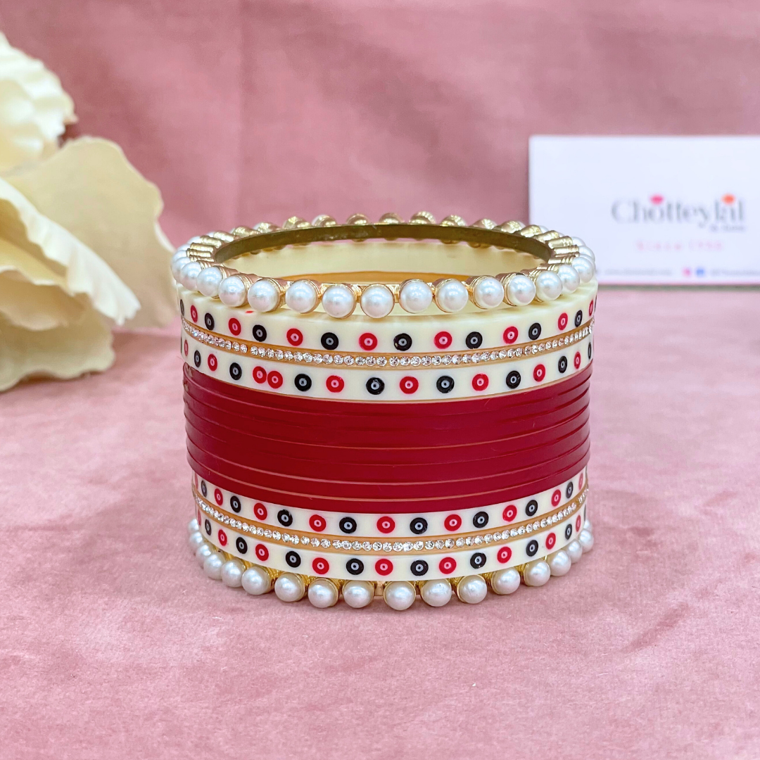 Semi Pearl Dark Red Designer Chuda | Chura | Chooda