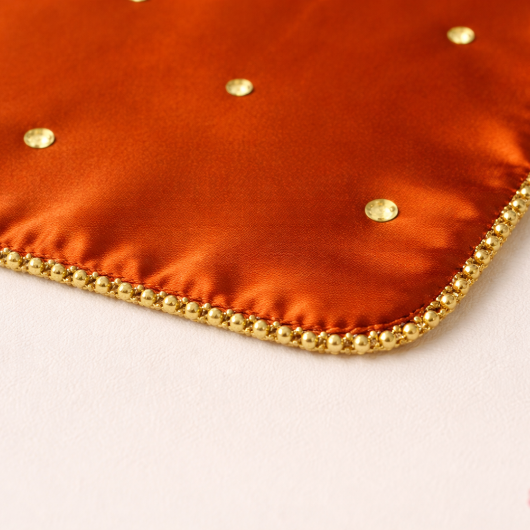 Traditional Orange Mehendi Seating Mat with Logo and 1 Line Text