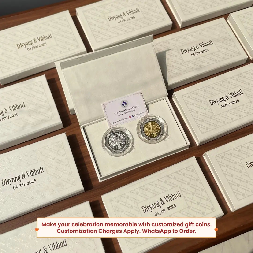 Banyan Tree, Gold & Silver, Floral Shape, Set of 2 (50 Gram Each), 999 Purity Silver Coin - Ready To Ship