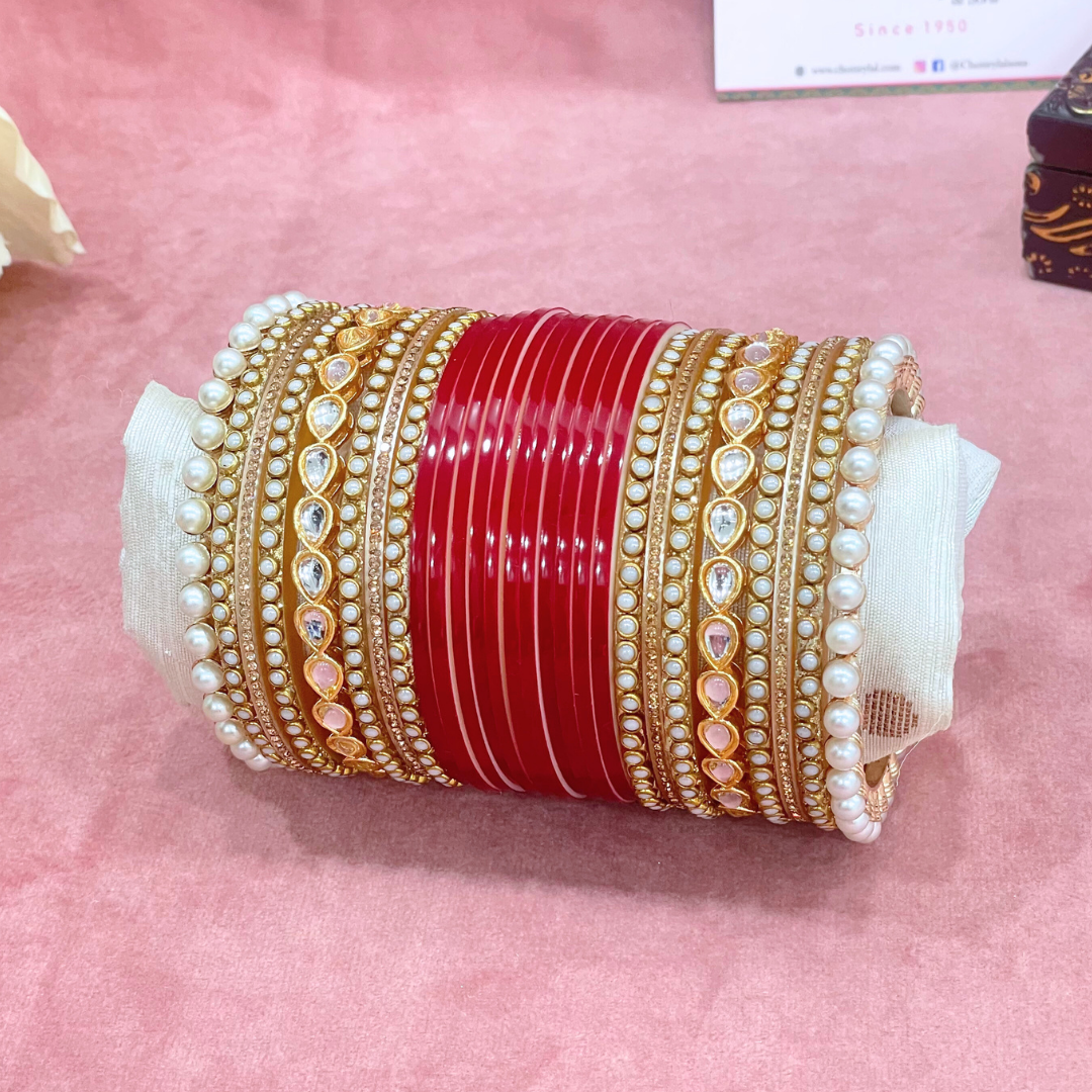 Semi Pearl Red Designer Chuda | Chura | Chooda