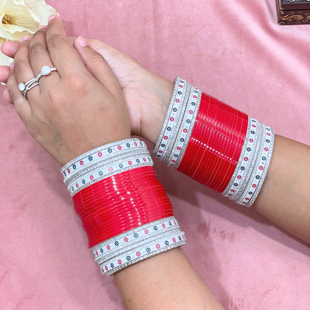 Semi Pearl Red Designer Chuda | Chura | Chooda