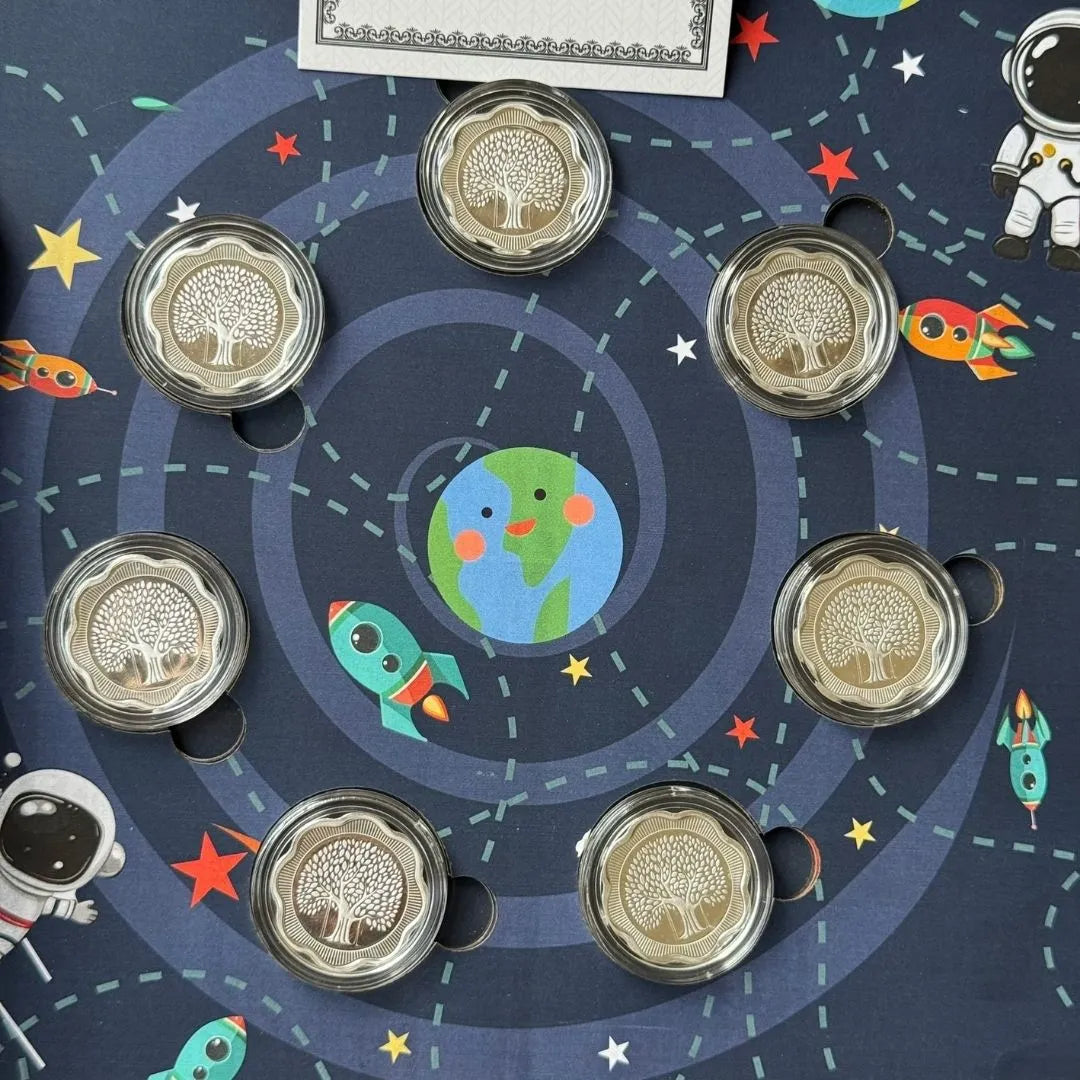 Welcome to the Universe Silver Coin Box– 14 g Banyan Tree Collection - Set of 7 Coins (2 g Each, Total 14 g)