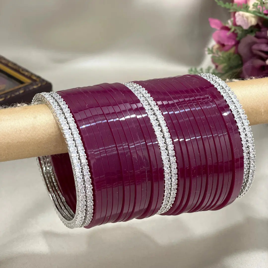 Contemporary Red Wine Chooda with AD Bangles