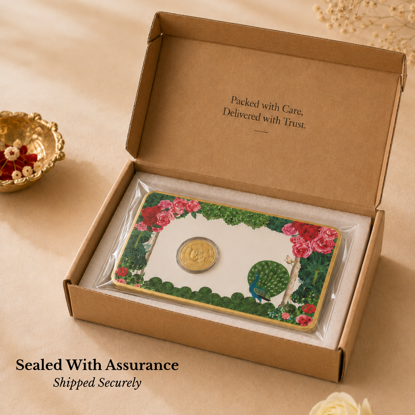 100mg Gold Rose Card – Luxury Floral Gift Box