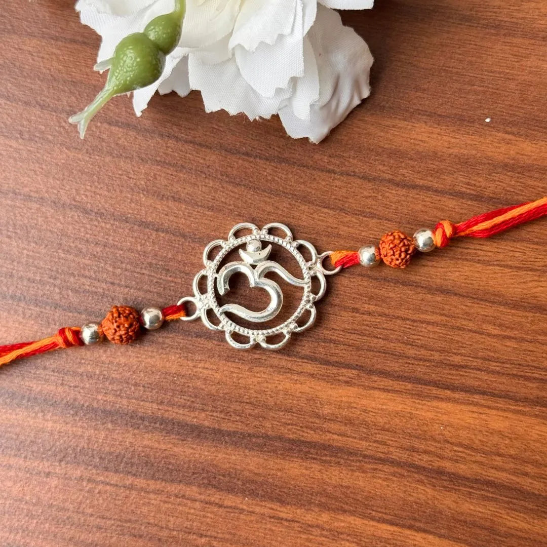 Spiritual Harmony Rakhi – Om Symbol in Polished 92.5 Silver Finish