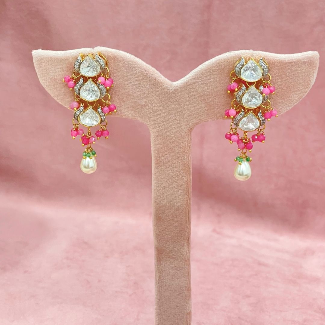 Dainty Polki & Pearl Necklace Set - 22K Gold Plated, 92.5 Silver