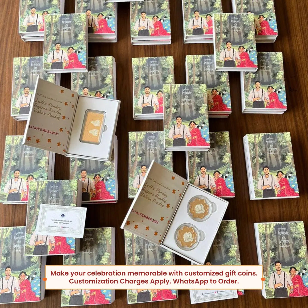 Lotus In Hand, Silver Finish, Lotus Shape, Set of 2 Coins (Multiple Weights), 999 Purity, White Box - Ready To Ship