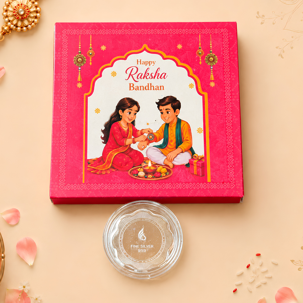 999 Pure Silver Coin Rakhi Gift Box with Premium Carry Bag