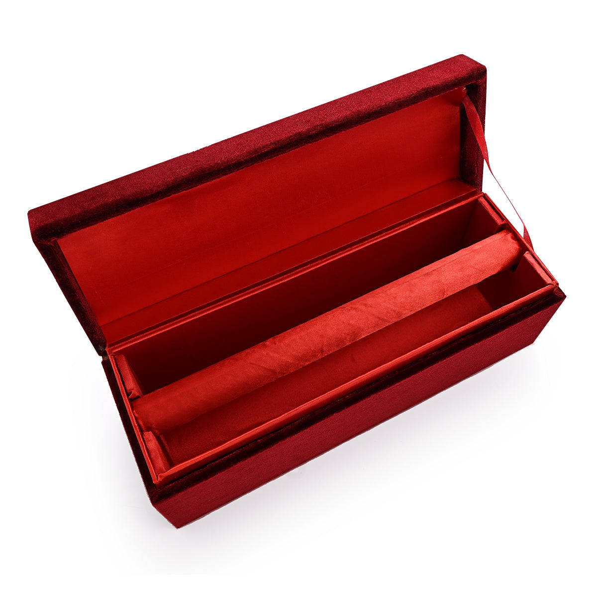 Dark Red Velvet Chooda Box With Vine Design, Rectangle