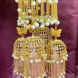 Golden Pearl & Pink Tassels Long Bridal Kaleera