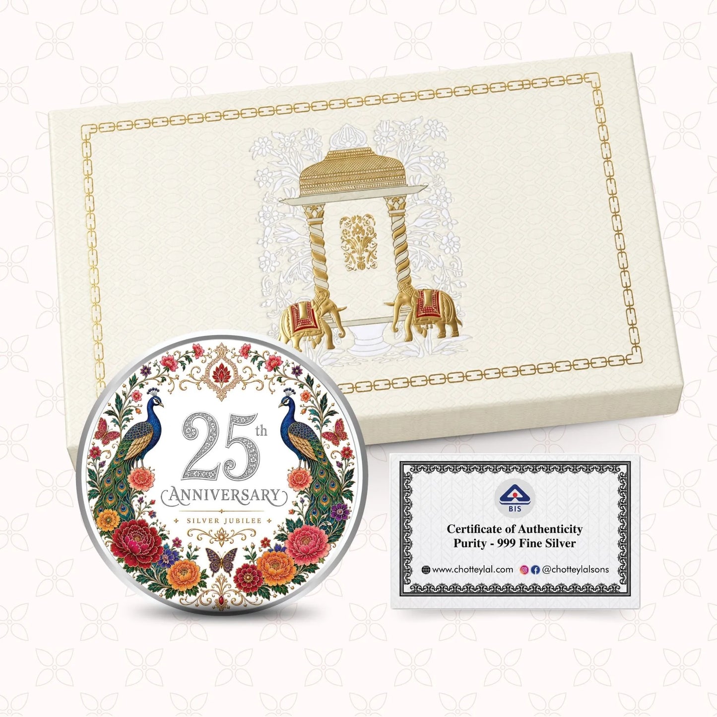 Chotteylal & Sons Customised 25th Anniversary Silver Coin