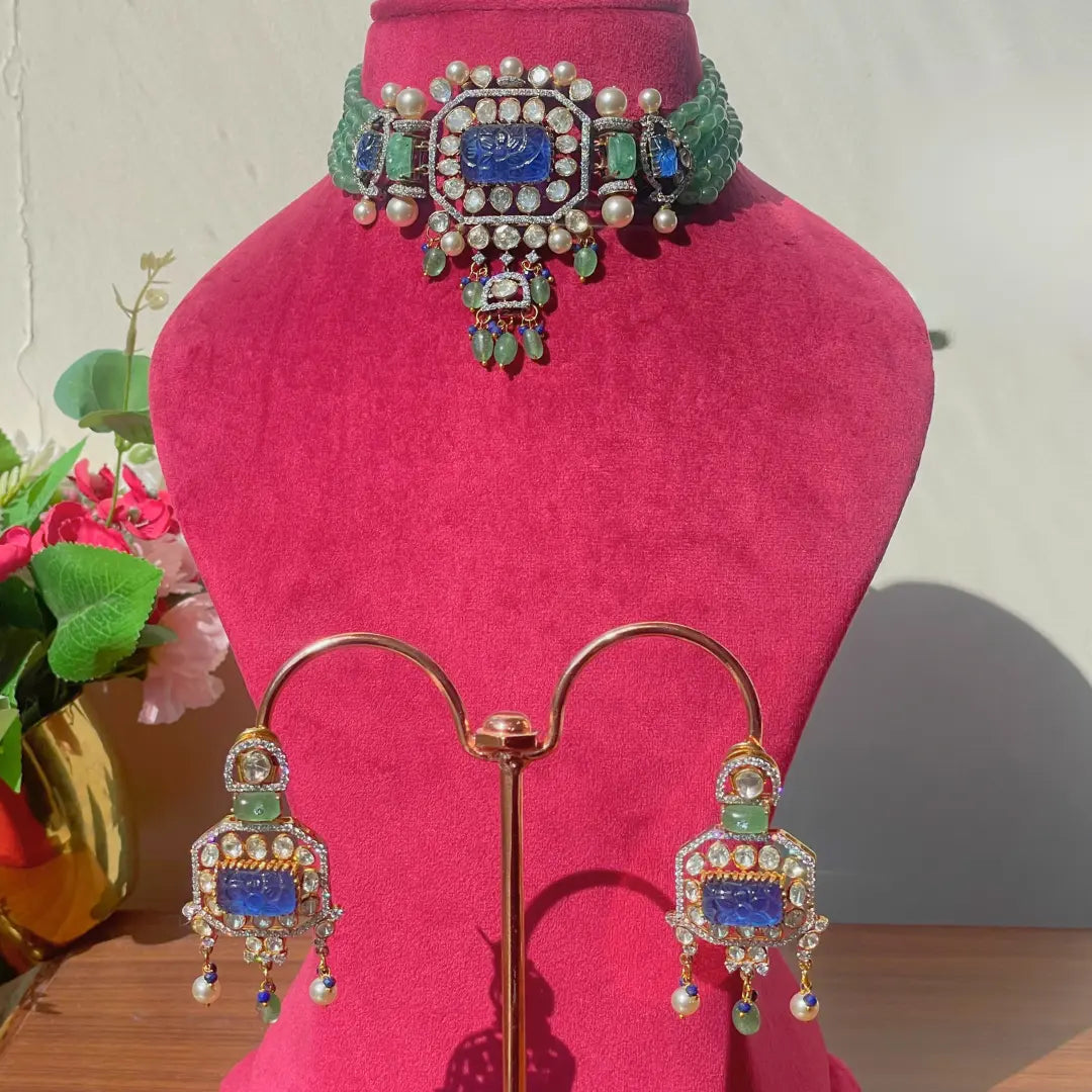 Opulent Beaded Choker Set - 22K Gold Plated, 92.5 Silver