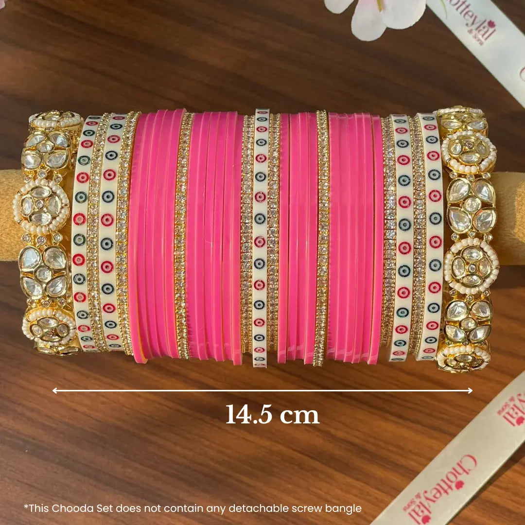 Pink Semi Pearl Bridal Chooda – Chotteylal & Sons Set of 31