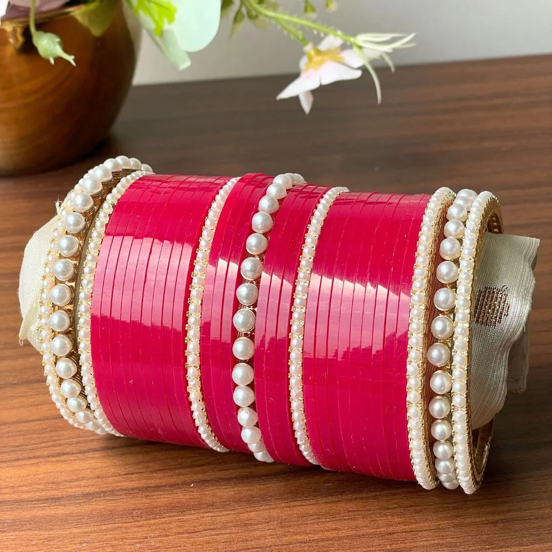 Contemporary Deep Red Pearl Embrace Bridal Chura – Chotteylal and Sons