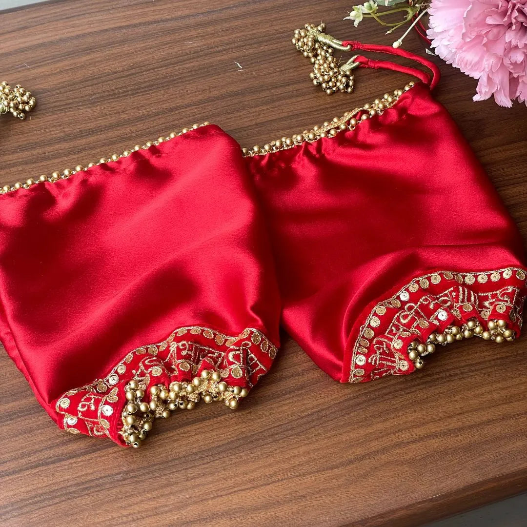 Bridal Red Satin Chooda Cover with Sada Saubhagyavati Script & Floral Motifs - Ships Immediately