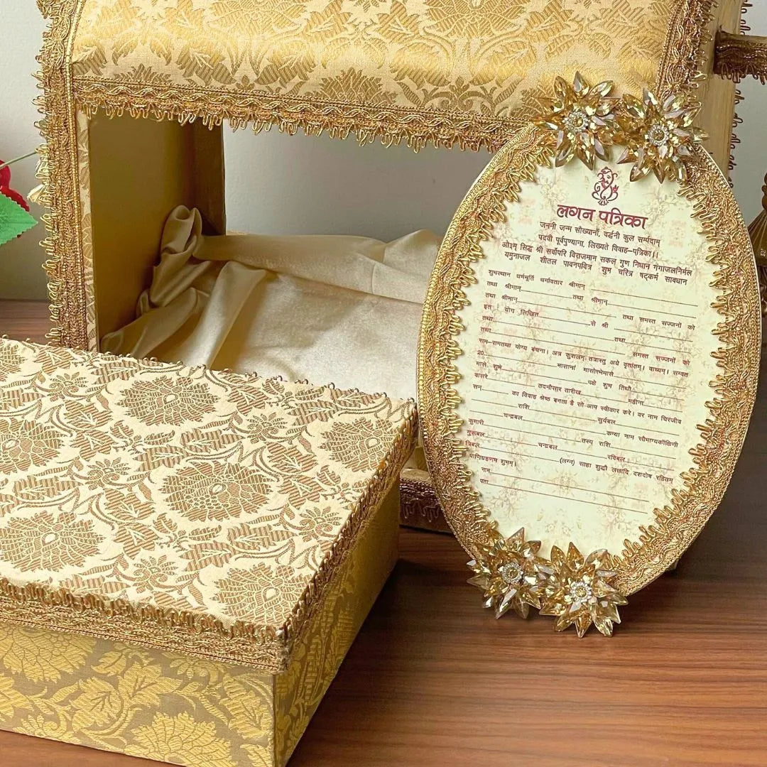 Musical Sahe Chitthi / Lagan Patrika | Palki/Doli Style Traditional Invitation Set – Includes Mithai Box and Invitation Card