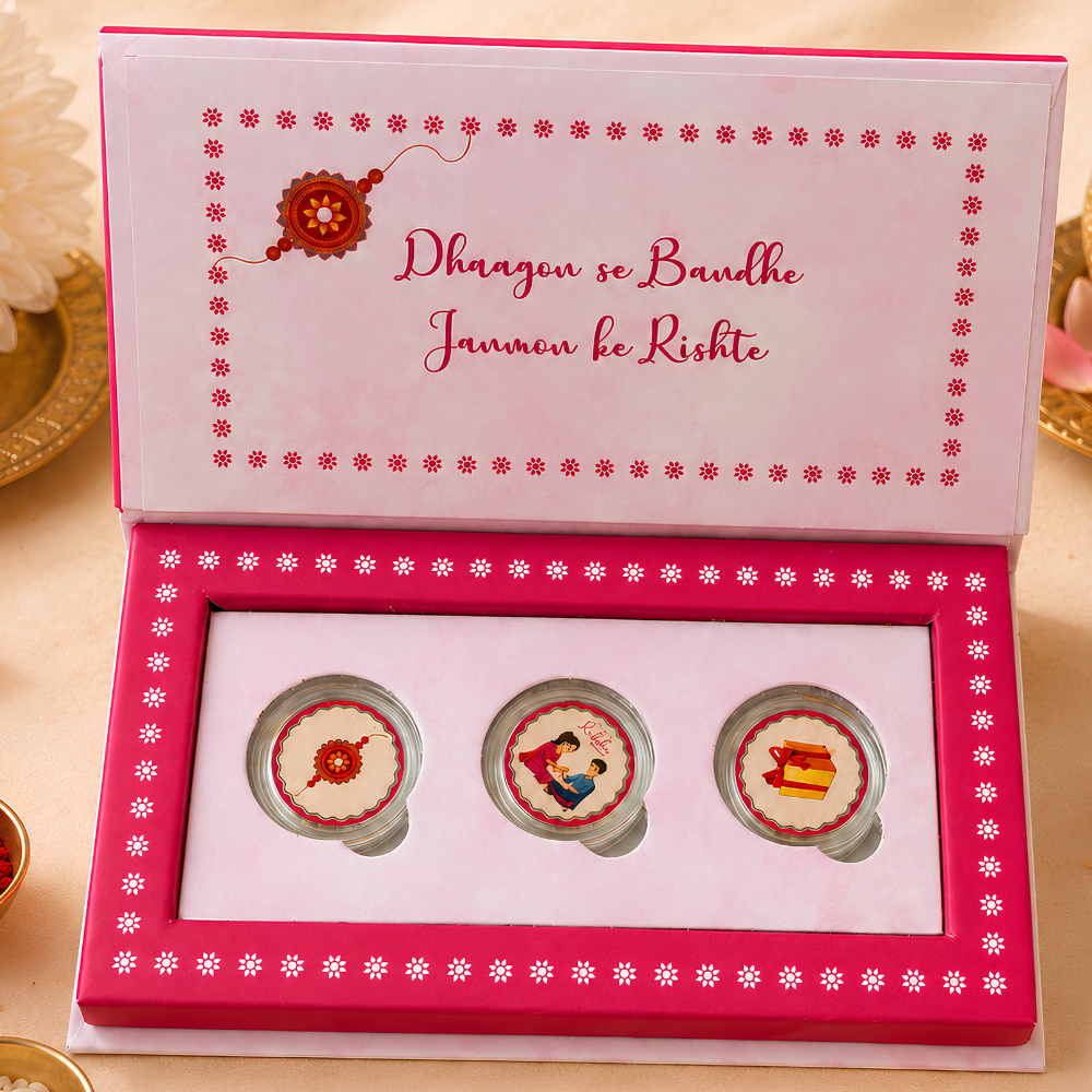 Premium Rakhi Gift Box with 3 Silver Coins Gift Set