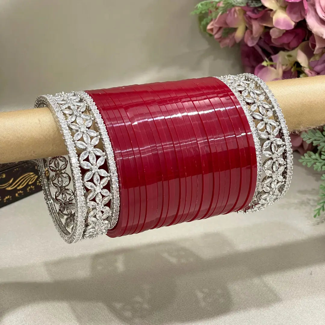 Contemporary Red Spark Bridal Chura with AD Kadas