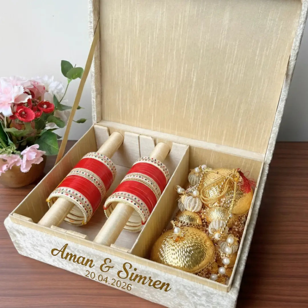 Premium Ivory Customised Chooda Box with Logo & Text