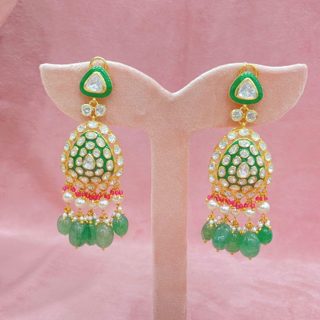 Statement Multi-Layered Polki Necklace Set - 22K Gold Plated, 92.5 Silver