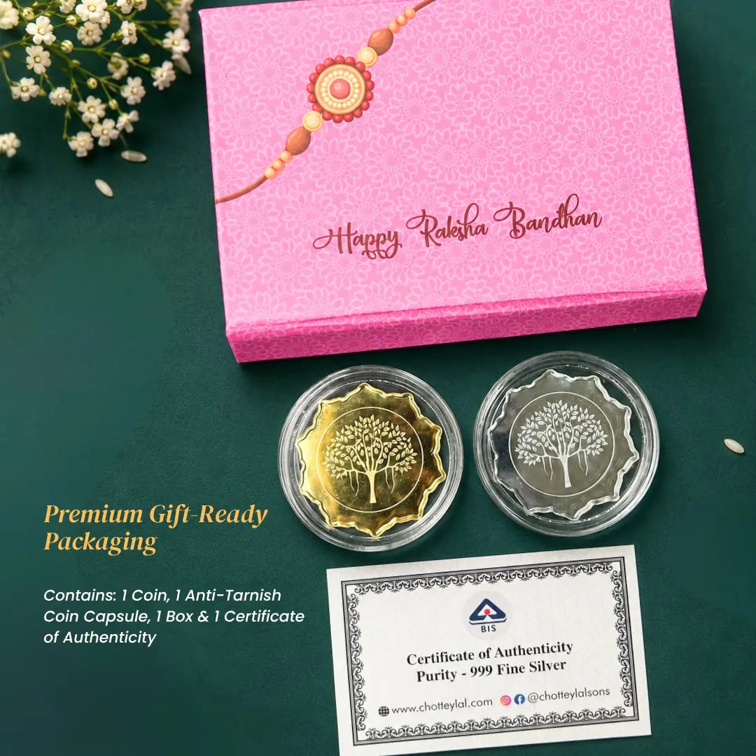 Elegant Twin 999 Pure Silver Coin Gift Set for Rakhi