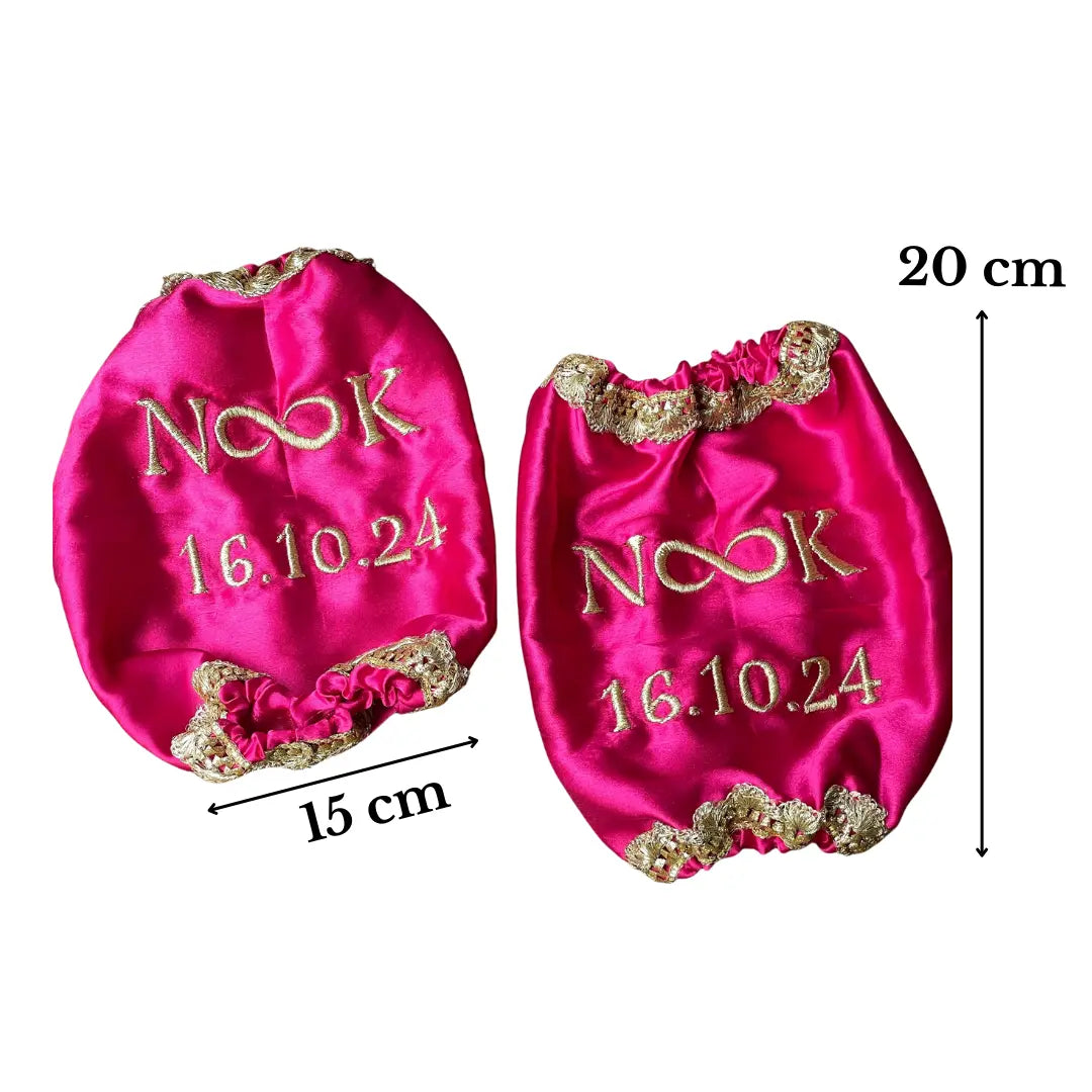 Pink Satin Chooda Cover With Lace - Custom Made with Logo and Date
