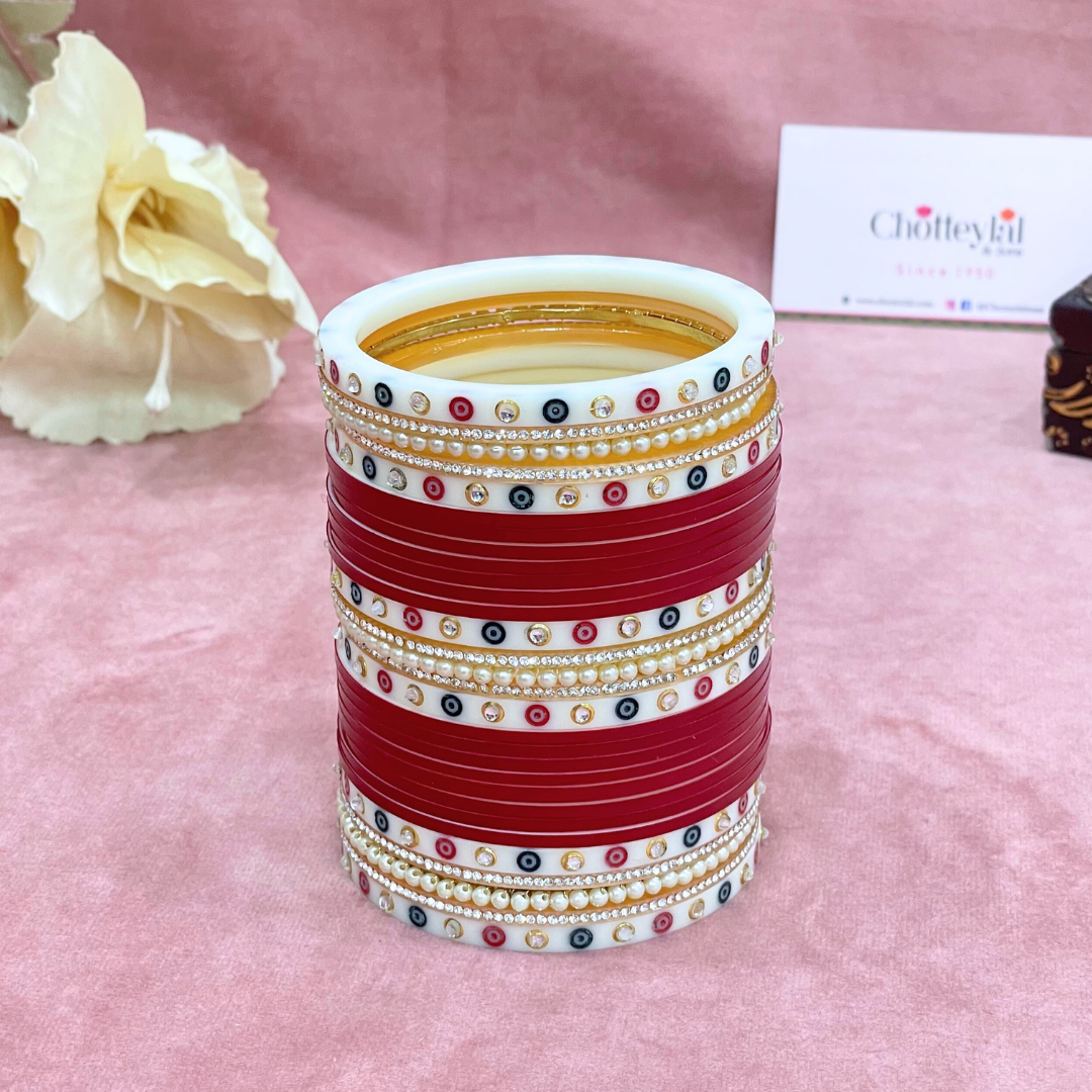 Semi Pearl Dark Red Designer Chuda | Chura | Chooda