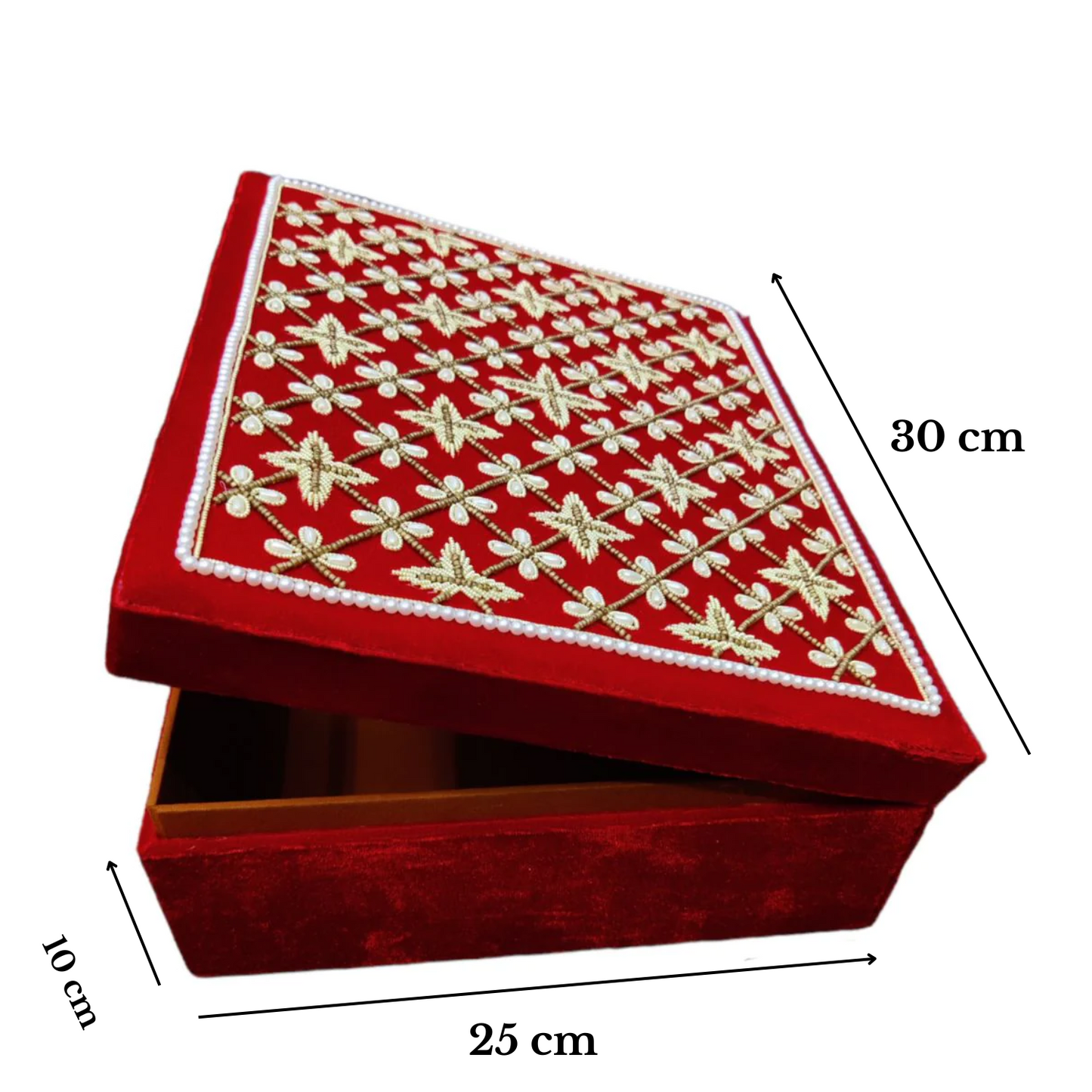 Velvet Red Chooda Box With Patterned Design - Customize Logo, Names, Dates, etc.