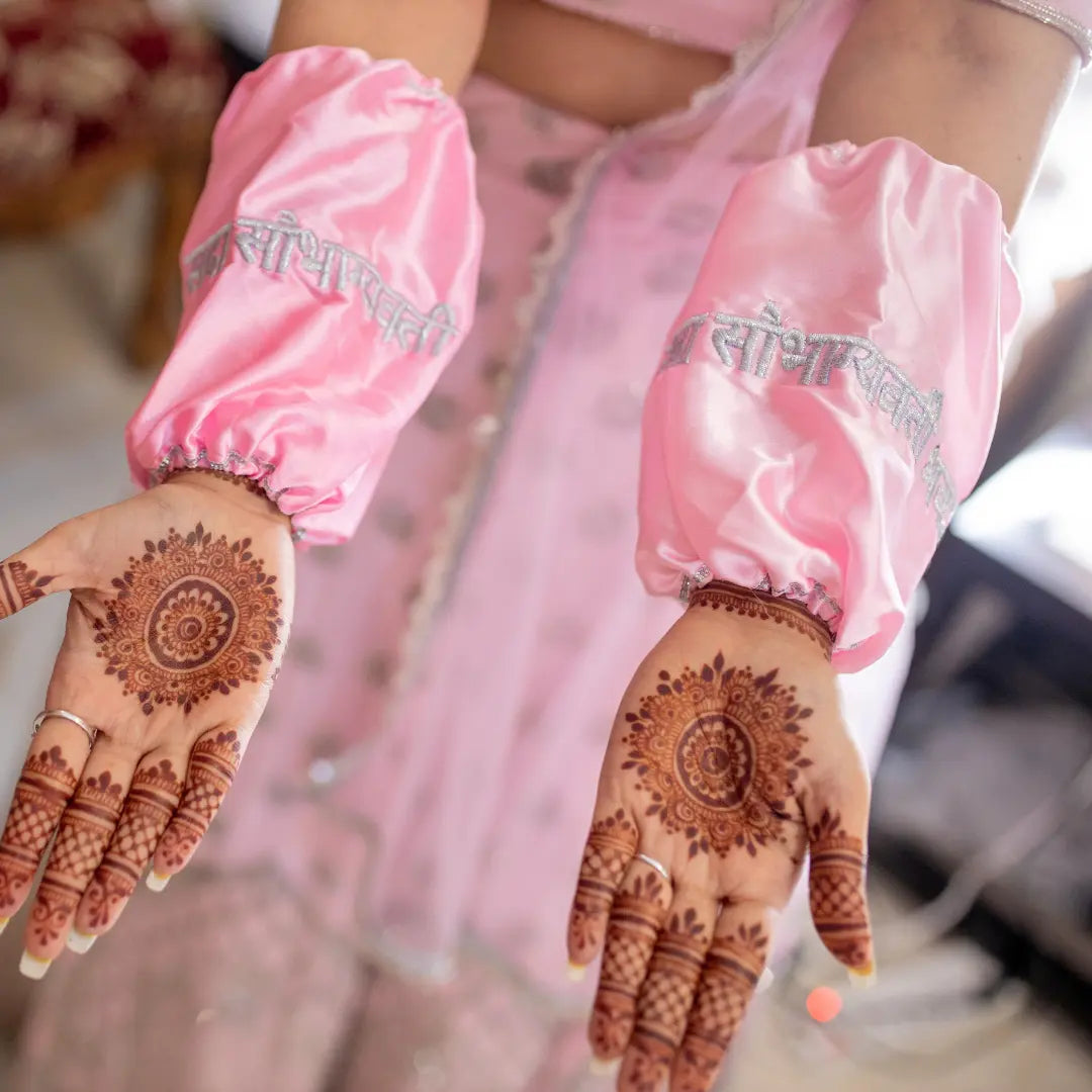 Baby Pink Satin Chooda Cover With Sada Saubhagyavati Embroidered