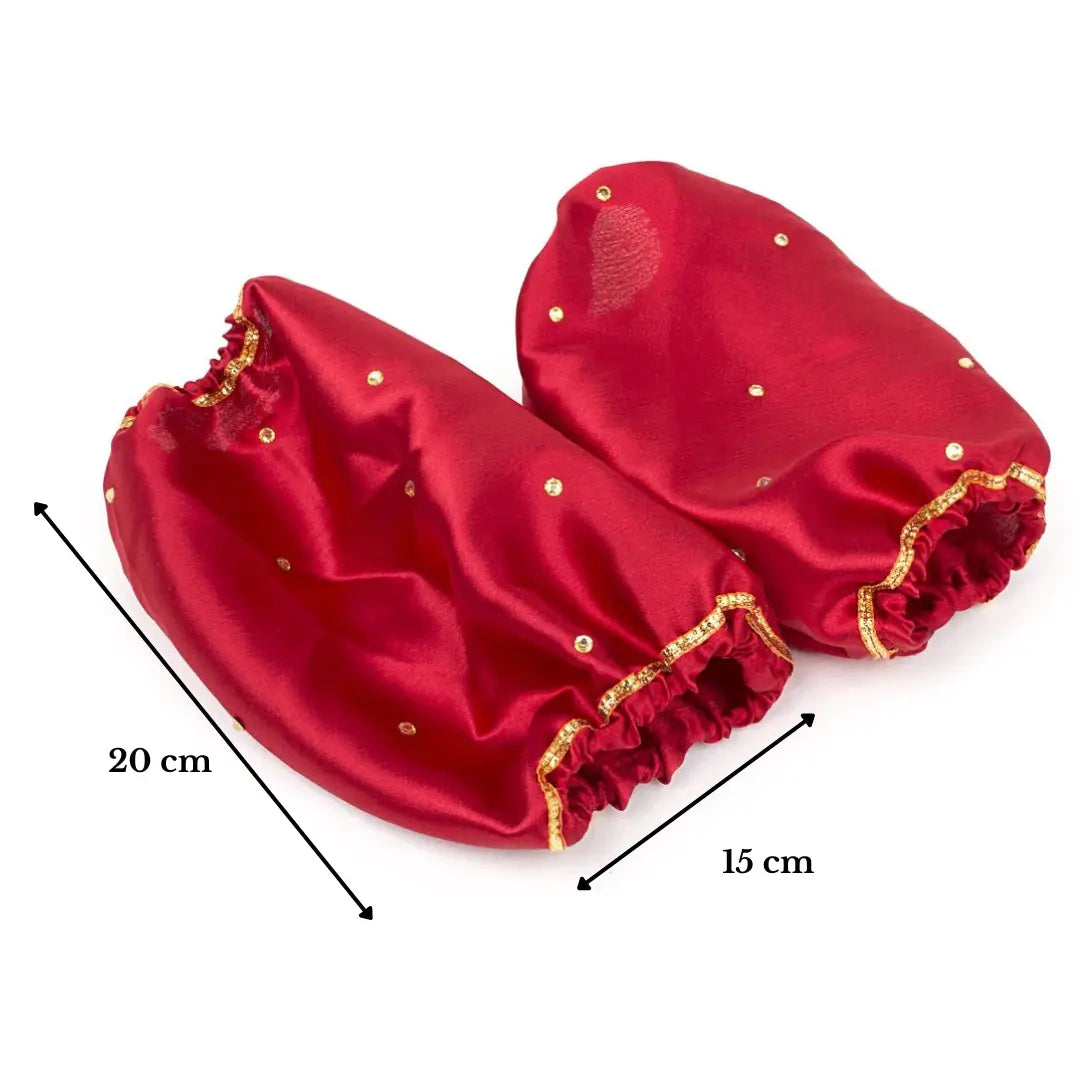 Red Satin Chooda Cover With Golden Stones