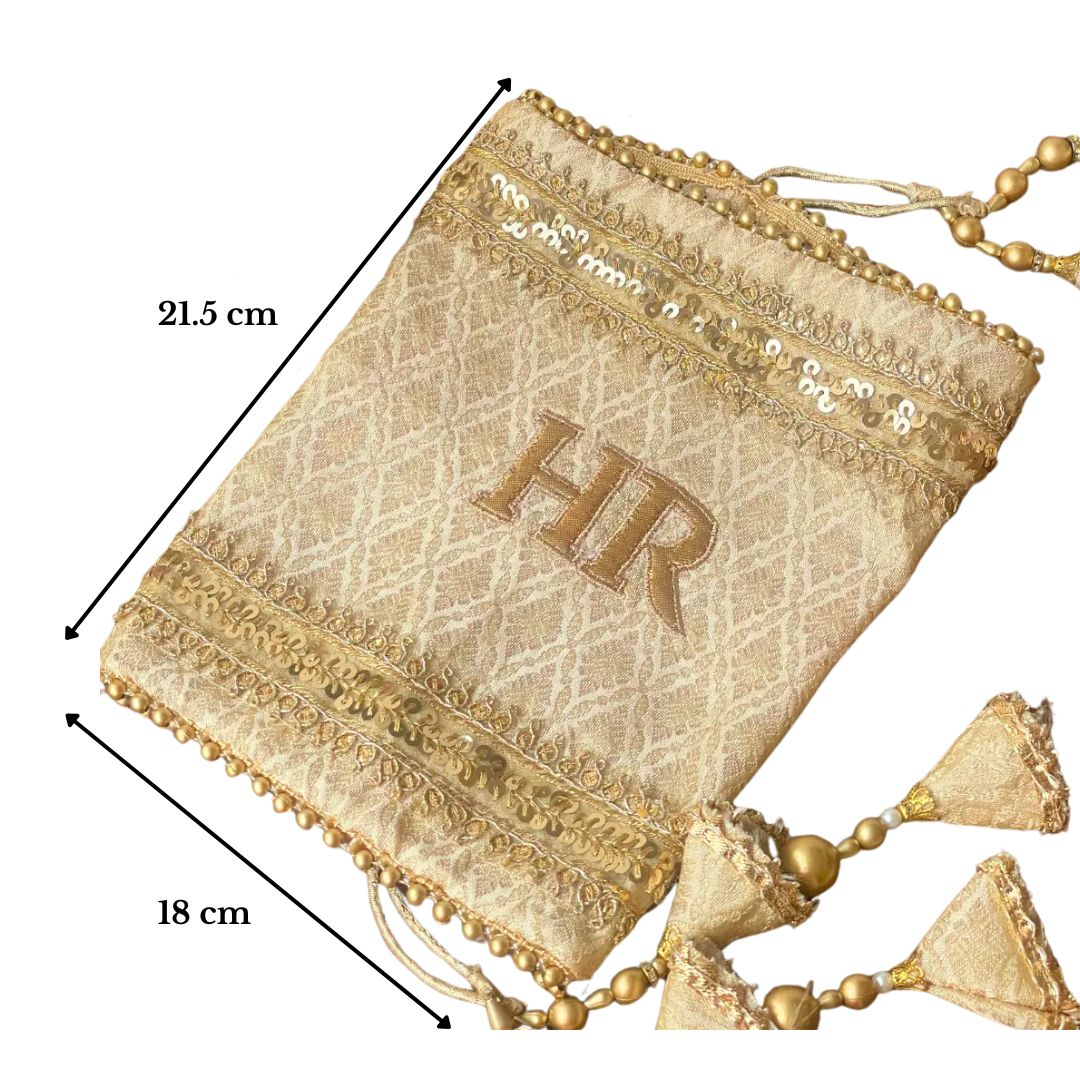 Customisable Cream Brocade Chooda Cover With Initials & Tassels