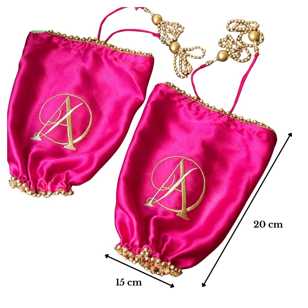 Parineeti Chopra Inspired Pink Satin Chooda Cover With Pearl Bead Tassels & Customisable Logo