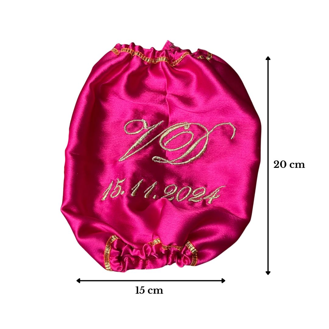 Pink Satin Chooda Cover With Customisabl Initials & Date