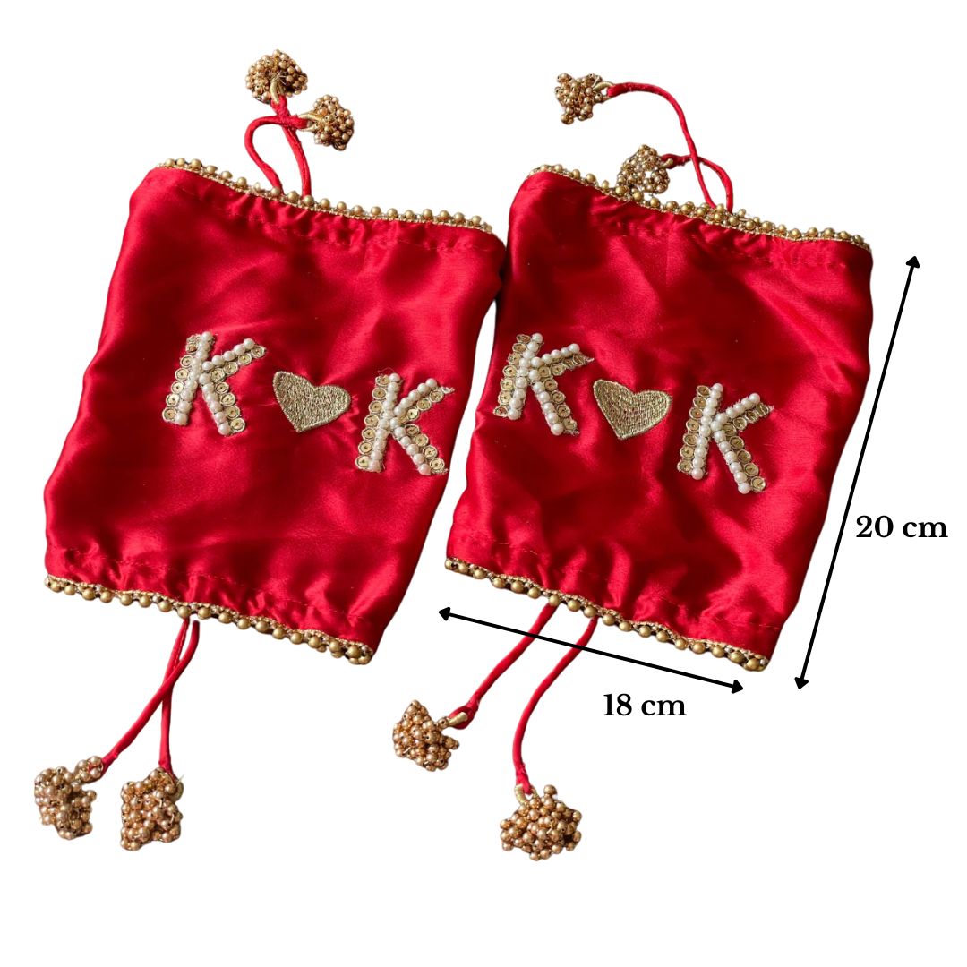 Customisable Parineeti Chopra Inspired Red Satin Chooda Cover Embroidered With Pearls & Sequins