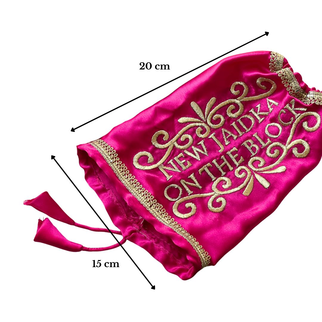 Customisable Pink Satin Chooda Cover With Date & Embroidered Floral Pattern