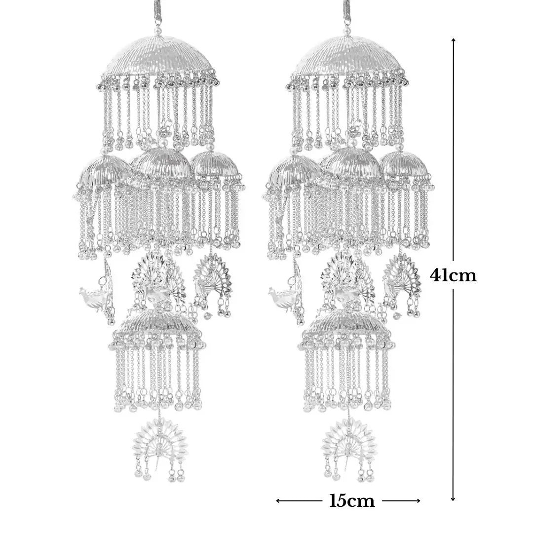 Silver Peacock Motifs Triple Dome Bridal Kaleera