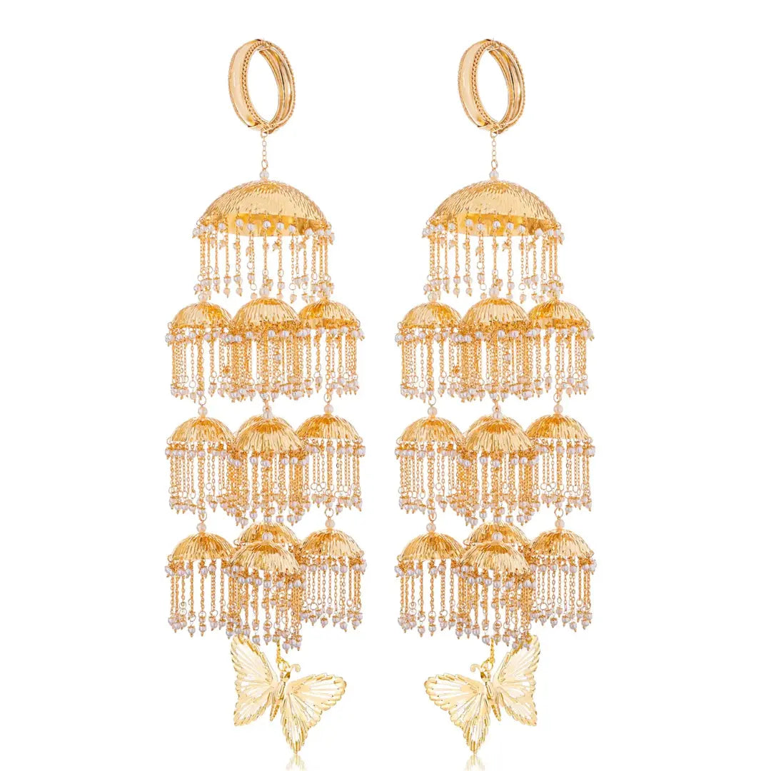 Golden Globetrotter Bridal Kaleera- Customisable With Butterfly Motifs/Initials/Photo Charms