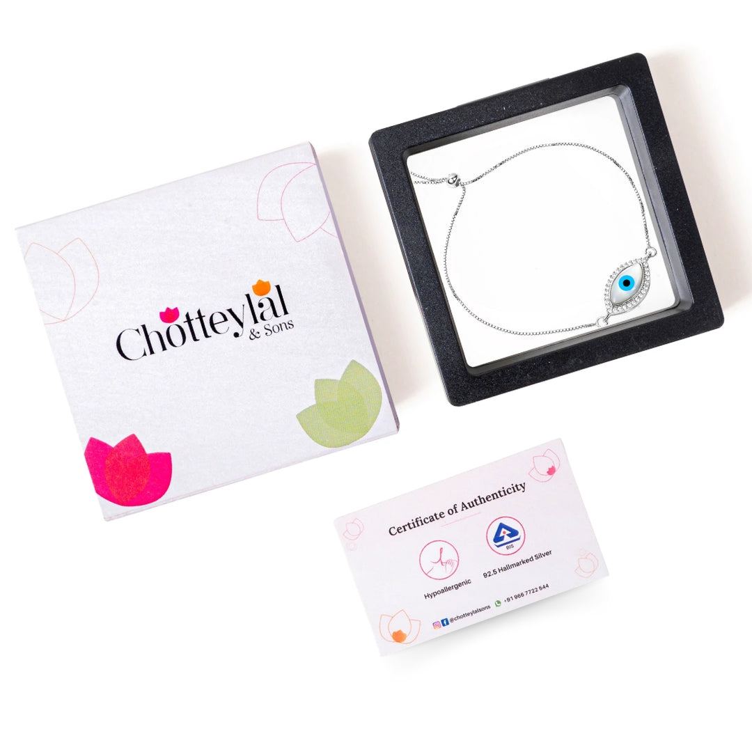 Evil Eye Charm with Stones – Silver Chain Nazariya Bracelet cum Anklet - 925 Sterling Silver