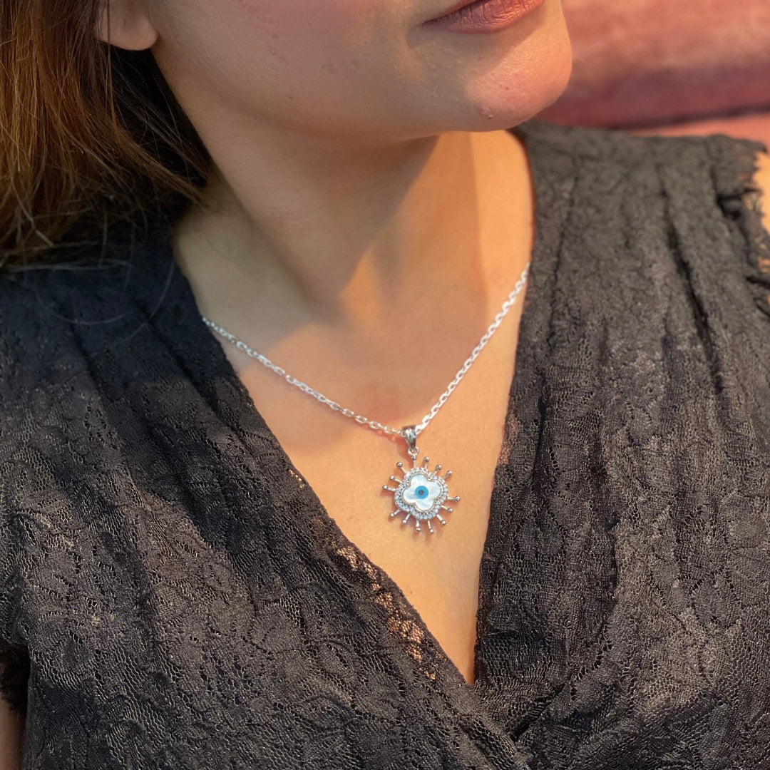 Mystic Evil Eye Pendant with Box Chain - 925 Sterling Silver