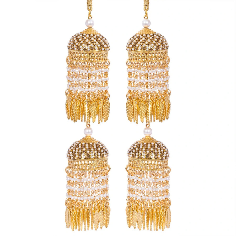 Golden Dual Dome Pearls & Leaf Bridal Kaleera