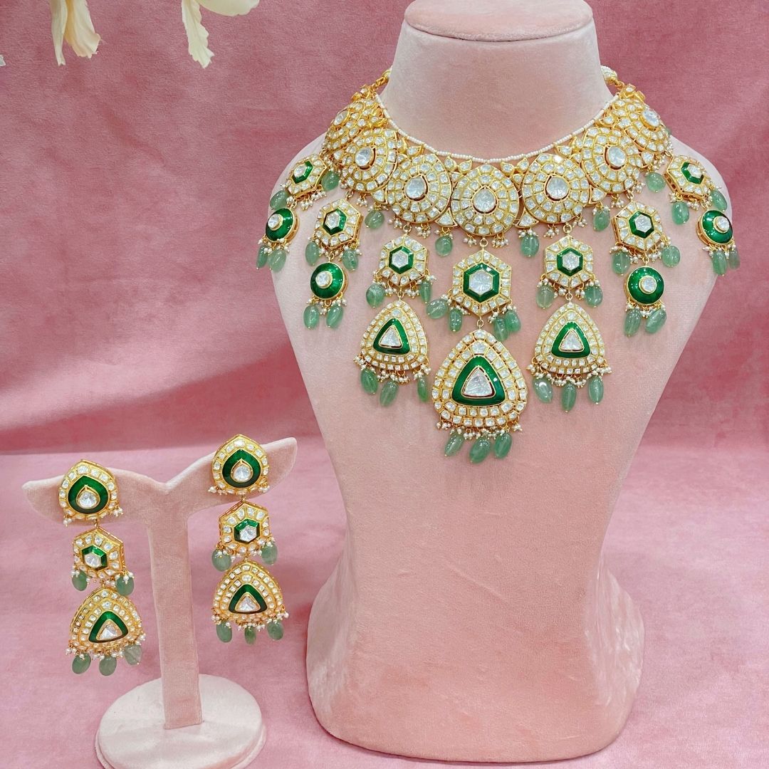 Heirloom Bridal Necklace Set 22K Gold Plated, Silver