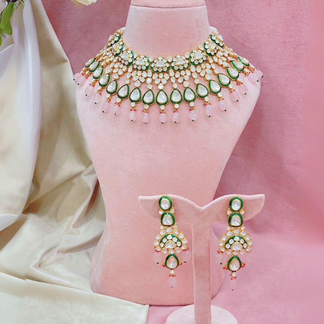 Radiant Maharani Polki Set - 22K Gold Plated, 92.5 Silver