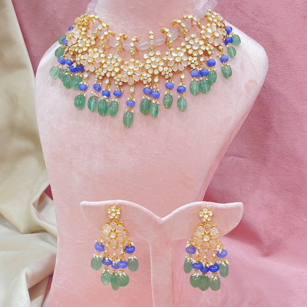 Heirloom Floral Necklace Set - 22K Gold Plated, 92.5 Silver