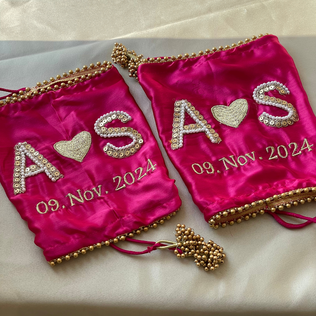 Customisable Parineeti Chopra Inspired Magenta Satin Chooda Cover Embroidered with Pearls & Sequins