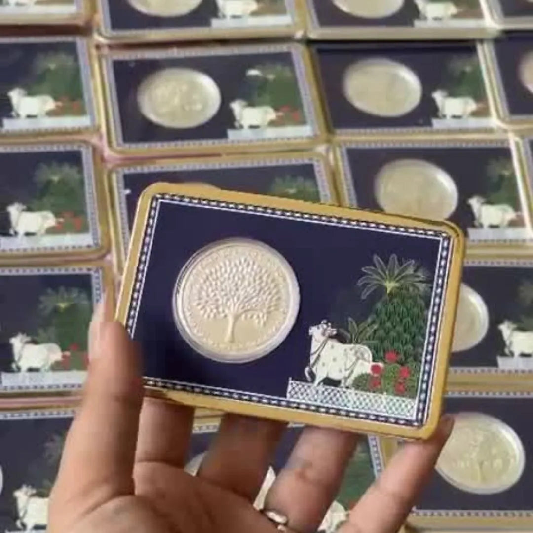 1 g Silver Coin Kamdhenu Divine Card – Auspicious Gift for Prosperity