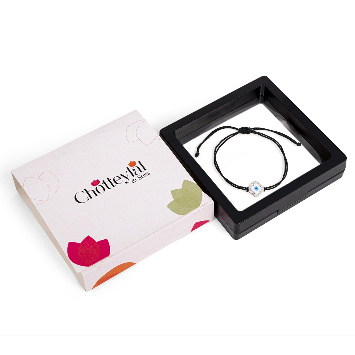 Flower-Shaped Evil Eye Adjustable Black Thread Nazariya Bracelet cum Anklet - 925 Sterling Silver