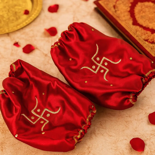 Red Satin Chooda Cover With Swastik Design Embroidered