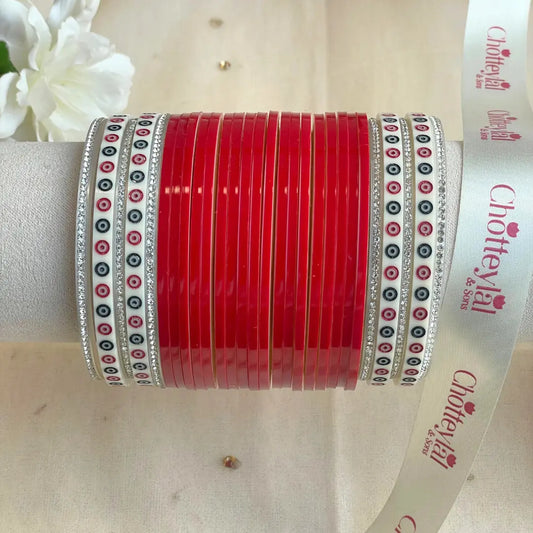Pure Pearl Classic Heritage Diamond Dark Red Chooda Set of 21