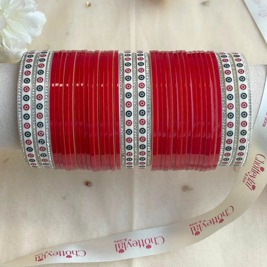 Pure Pearl Classic Heritage Diamond Dark Red Chooda Set of 31