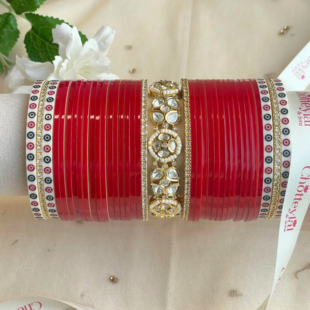Pure Pearl Classic Heritage Diamond Dark Red Chooda Set of 31